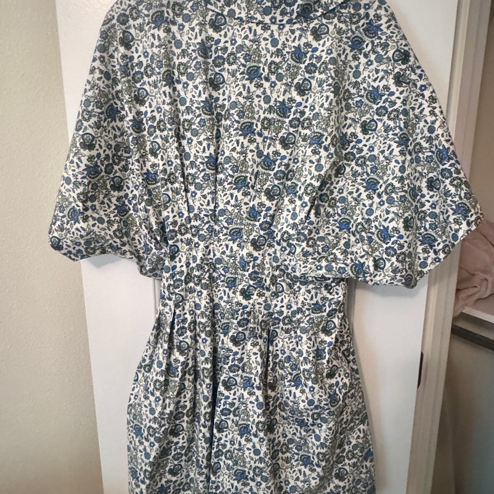 Anthropologie Blue and Cream Floral Shirtwaist Mini Dress - Picture 8 of 11